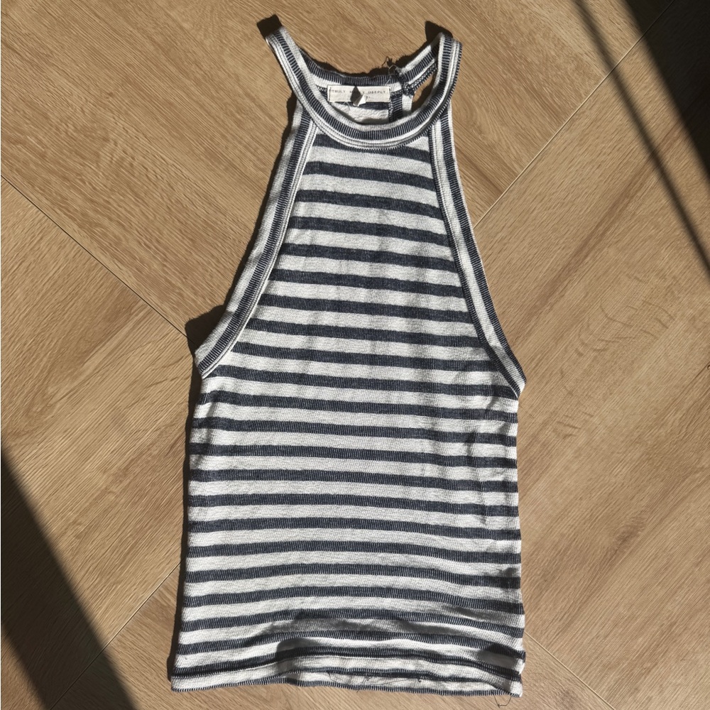 Truly Madly Deeply Striped High-Neck Tank - White & Navy